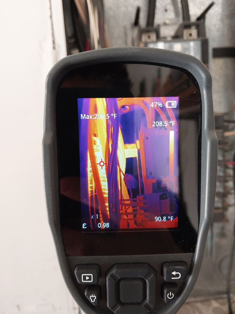 Thermal imaging camera finding 208 degree hot spot in electrical panel