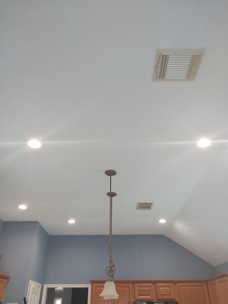 Recessed LED lighting installed on vaulted ceiling