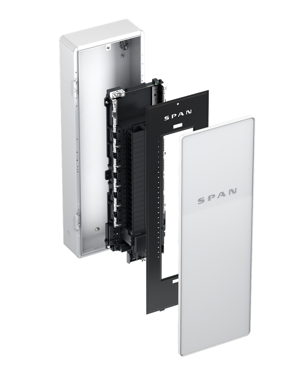 SPAN smart electrical panel with the enclosure cover removed