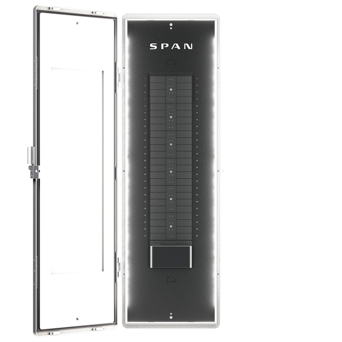SPAN smart electrical panel with the cover open